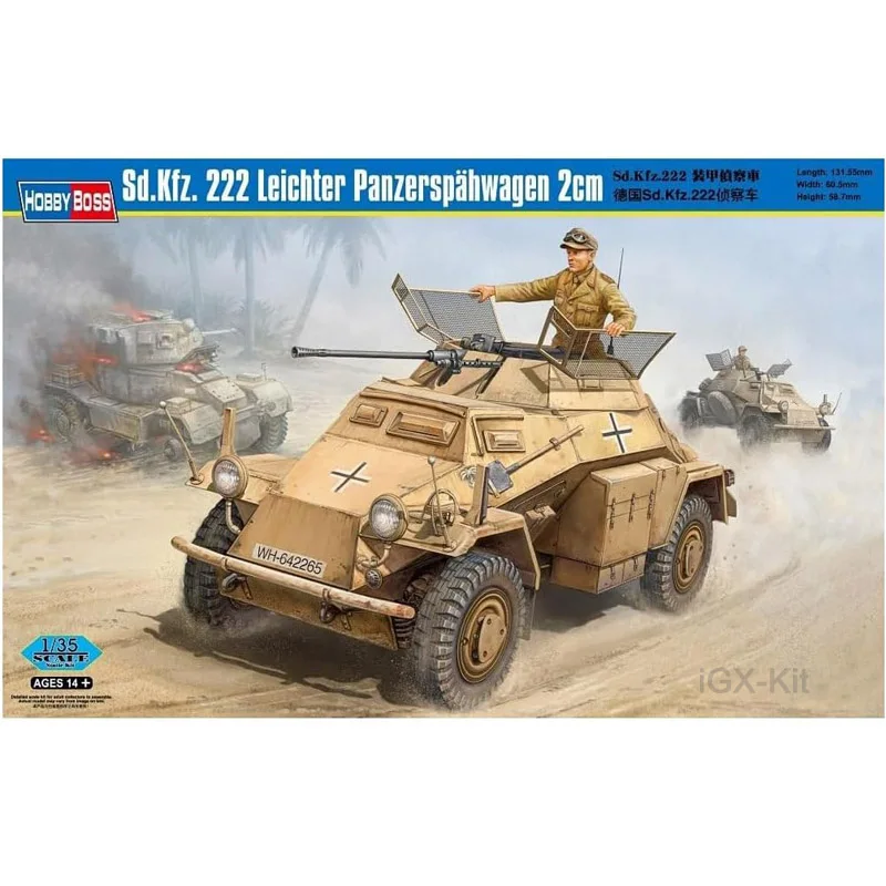 Hobbyboss 82442 1/35 Stupnica SD KFZ 222 Leichter Panzerspähwagen 2cm Scout Car Vozidlo hobby remeselné hračky plastové modely budova Kit