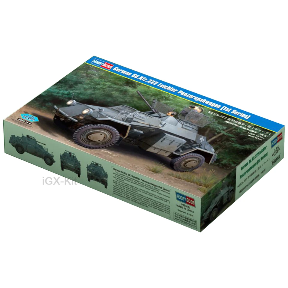 Hobbyboss 83815 1/35 v mierke nemecký SDKFZ 222 Leichter Panzerspahwagen Armored Scout Scout Craft Toy Plastic Model Building Kit