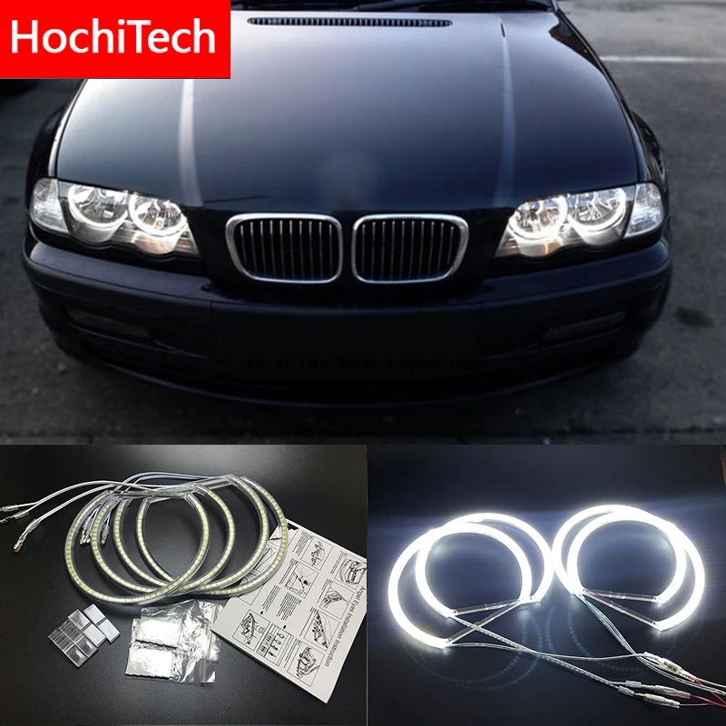 Hochitech pre BMW E46 Non Project Coupe sedan ultra svetlé SMD biele LED Angel Eyes 2600LM Ring Kit Day Light 131mm+146 mm