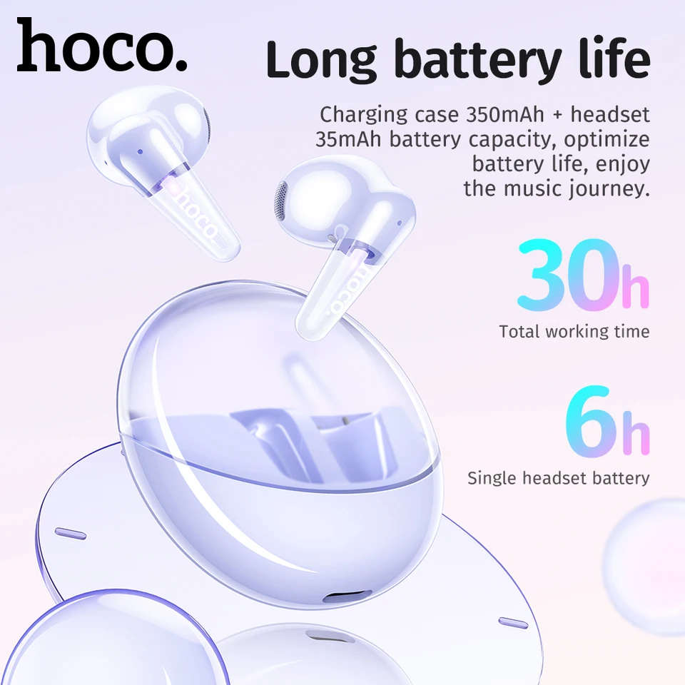 HOCO EW202 TWS Wireless Bluetooth Serfon Waterproof Mini Uznaky s mikrofónovým dotykovým ovládaním uší muisc pre Xiaomi iPhone