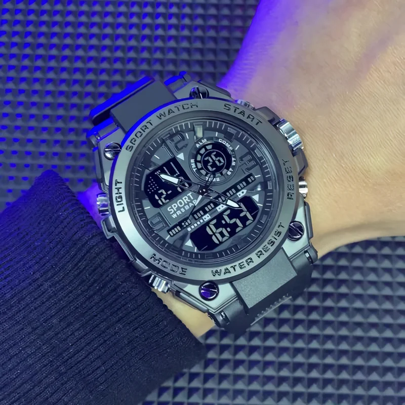 Hodinky Achenky Men Sports Quartz Dual Display LED elektronické digitálne náramkové hodinky Vodotesné vojenské hodinky Relogios Masculino