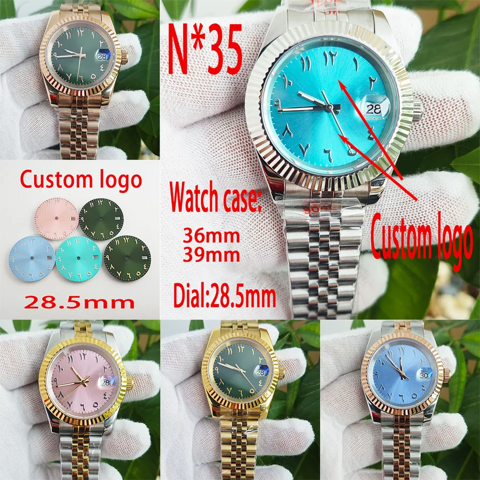 Hodinky je možné prispôsobiť vlastným logom pre automatický pohyb NH35 28.5 Dial 36/39 mm s ostatnými príslušenskými kombináciami
