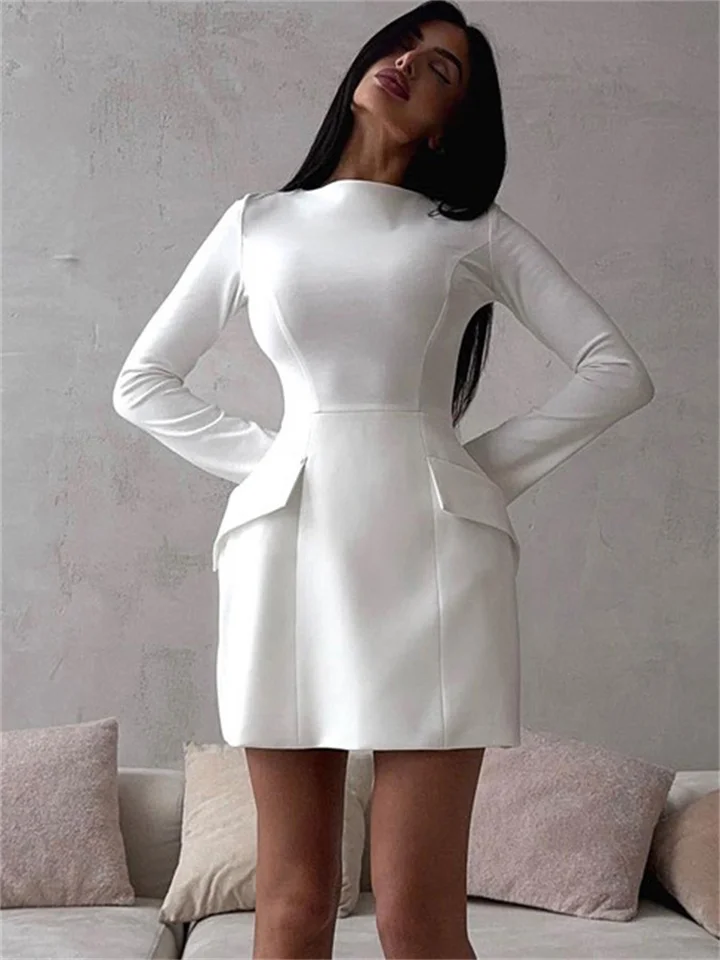 Hodná ženská elegantná biele šaty sexy patchwork s dlhým rukávom dochádzanie dochádzanie ležérne oblečenie pre ženy zips jesenné mini šaty nové