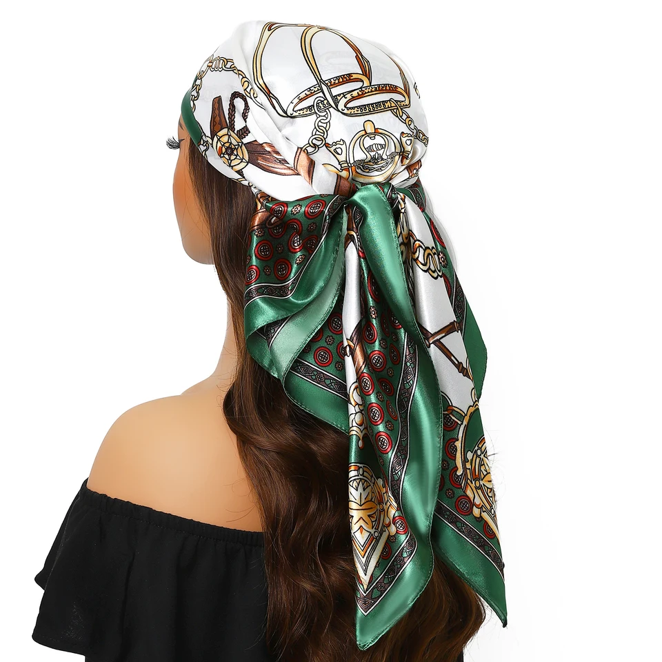 Hodvábna hlava šál Ženy Luxusné módne vlasy Sumol Summer Foulard Femme Satin Shawl Kerchief 90 cm štvorcový šatk šatky Bandana