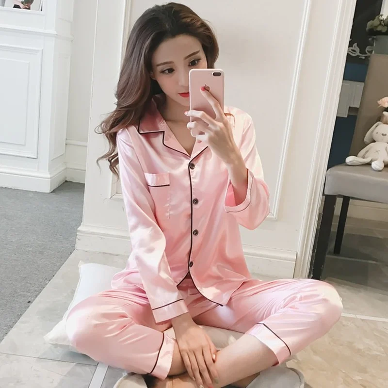 Hodvábne pyžamo plus veľkosť žien pevné roztomilé pyžamo pre ženy letné nočné oblečenie Pajama Dvojdielny set saténový hodvábny pyžamský salónik