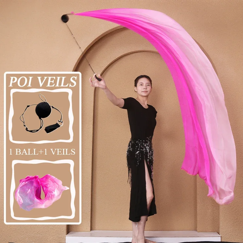 Hodvábny závojový reťaz loptička Ženy Belly Dance Silk Veil Streser Stage prú brušné tanec vyhodené guľové brušné tanečné doplnky 250*114 cm