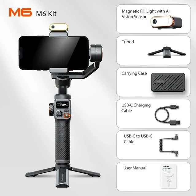 Hohem isteady M6 IstTeady XE 3-os vreckový gimbal stabilizátor selfie statív s magnetickým výplňovým svetlom pre osvetlenie videa smartfónu
