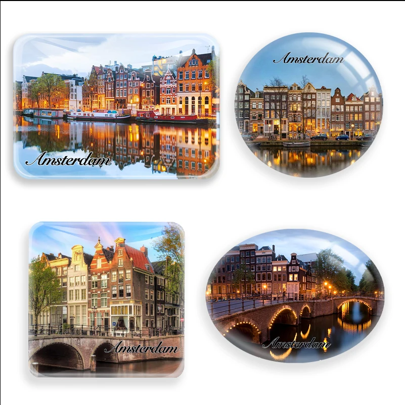Holandsko Amsterdam World Travel Chladnička Magnety Souvenír Glass Holland Flag Chladnička Paste turistický darček