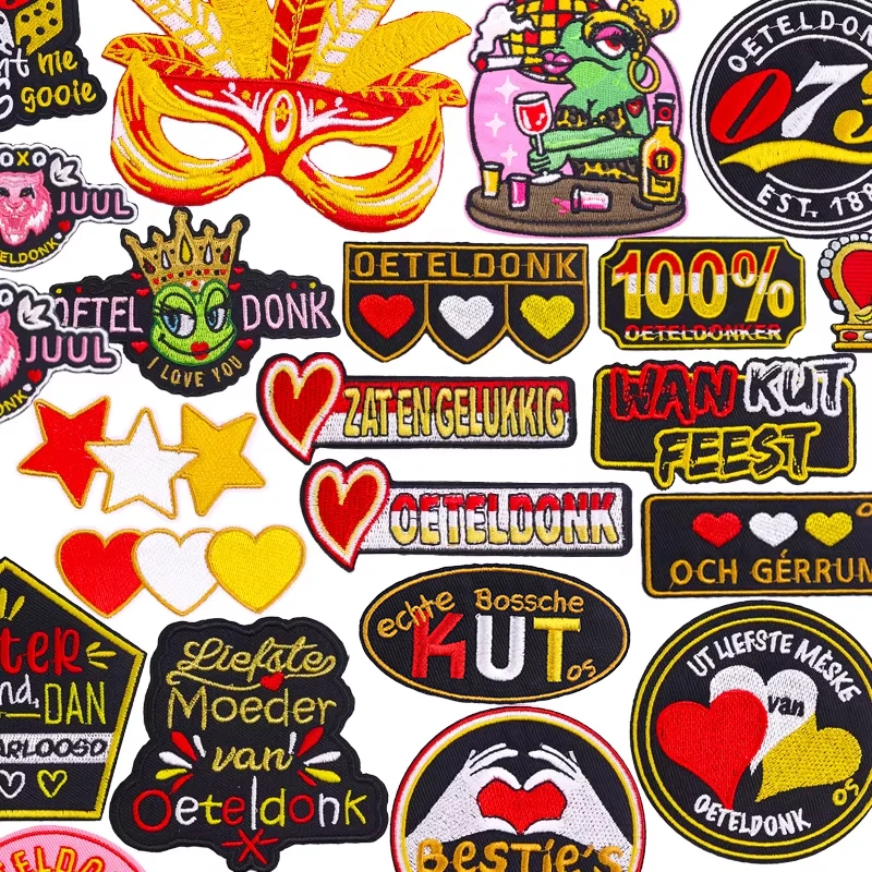 Holandsko Karneval Oeteldonk Emblem Patch Plné vyšívané záplaty železo na záplatách na oblečenie Ozdobné šité odznaky žaby DIY
