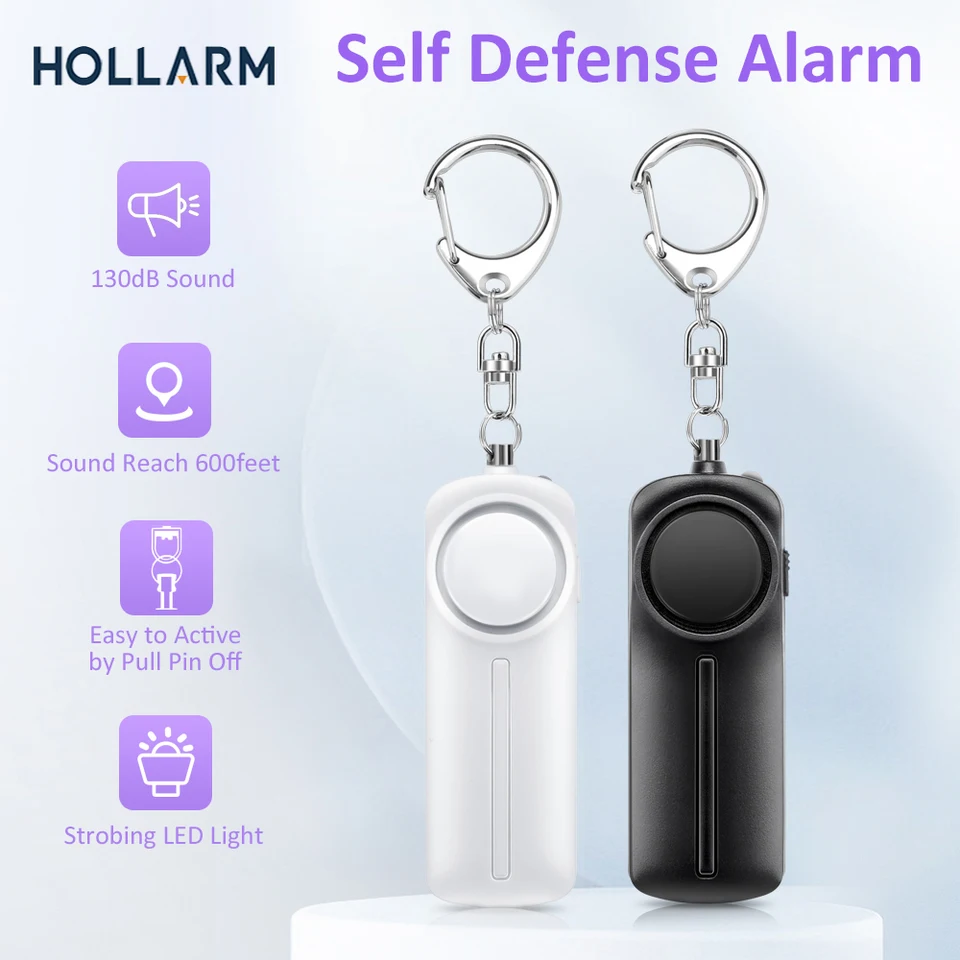 Hollarm sebaobrana Alarm 130 dB Loud Siréna bezpečnosť osobný poplach pre ženy Núdzový poplach Anti útok s LED svetlom
