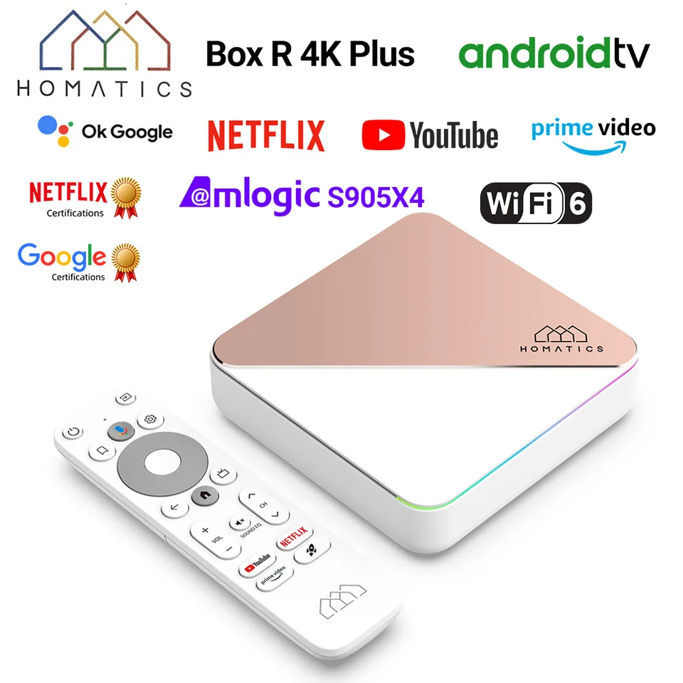Homatika Androidtv 12.0 Box R 4K Plus TV box s Netflixom Certified Amlogic S905X4 4G32G Podpora DTS Dolby Audio Dolby
