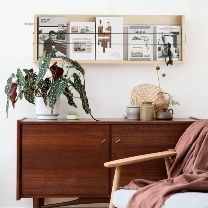 Home Magazine Storage Bookshelf Nordic Drevené knižnice dekorácia kreatívny obývacia izba nábytok na stenu na stenu organizátor displeja