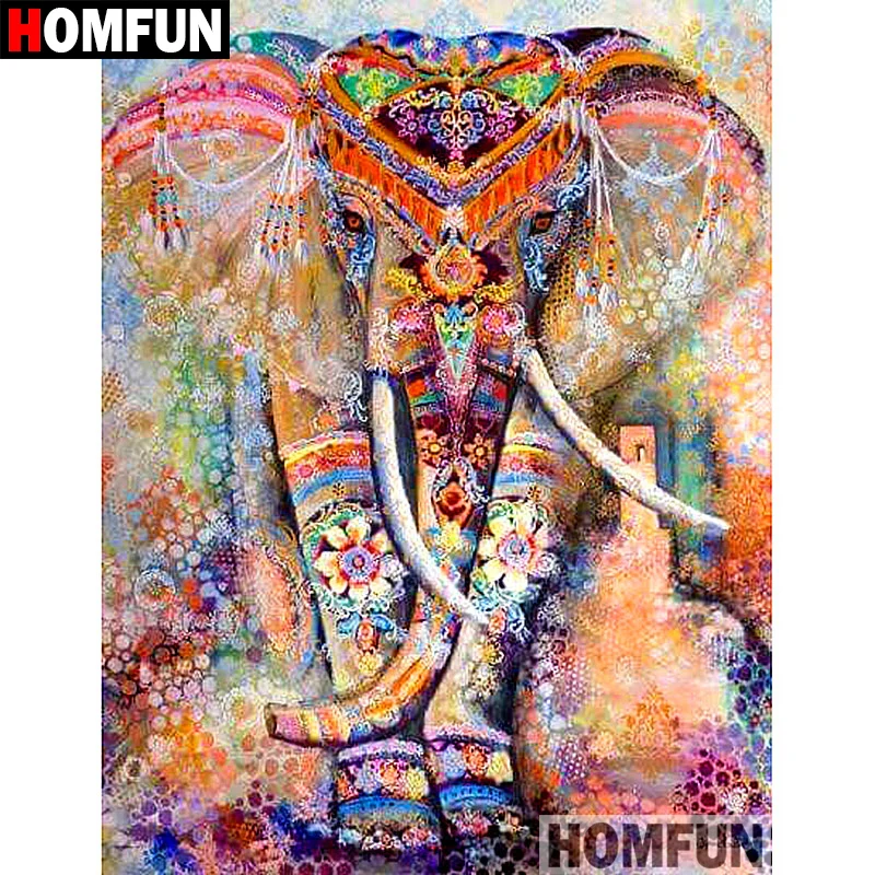Homfun 5D DIY Diamond Painting Plné štvorcové/okrúhle vŕtačka Color Elephant Výšivka krížov pre steh Darček Darček Darček A07915