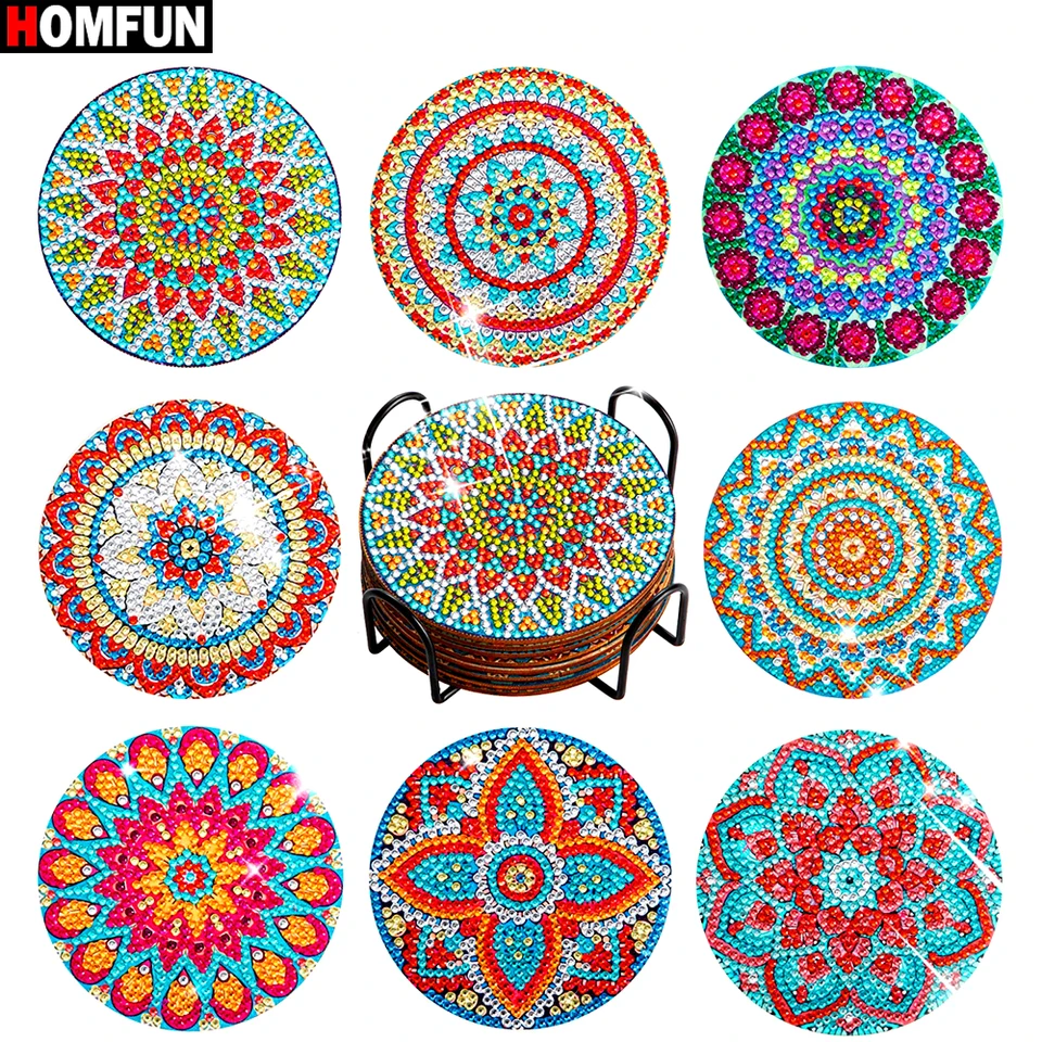 Homfun 8ks/set mandala diamantové maľby Coasters Tablemat DIY Art Anti Slip 5D Special Shape Drill With