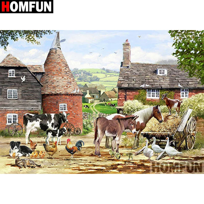 Homfun Diamond výšivka Farm Cow Animal Pattern DIY 5D Diamond Paintwork vyšívanie krížový steh plné vŕtačky maľba A30043