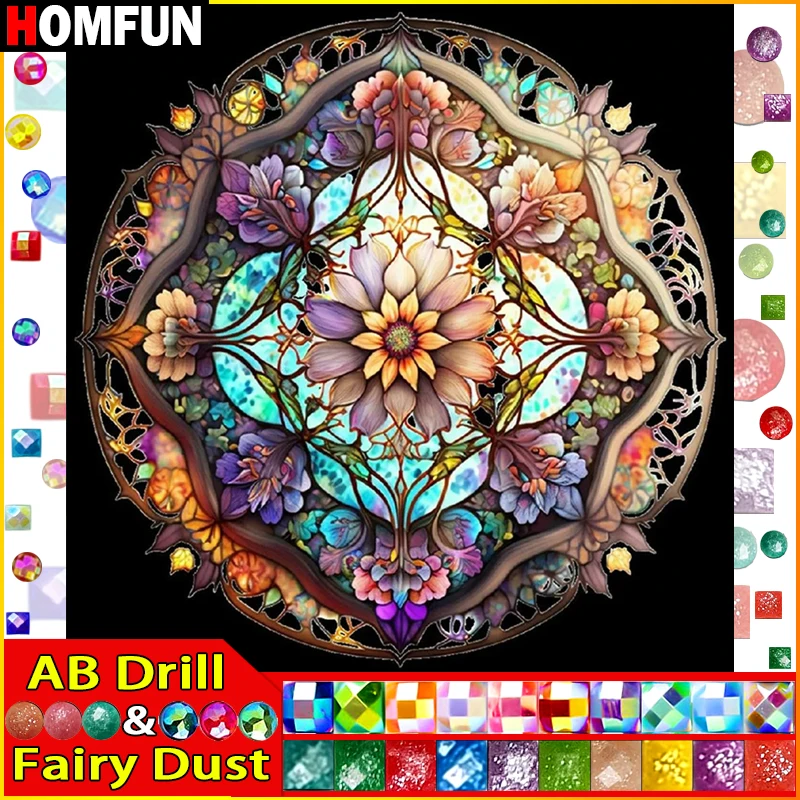 Homfun Fairy Dust Ab Full Diamond výšivka scenéria kvetina mandala Diamantové maľby vzory kamienok nedokončený domáci výzdoba