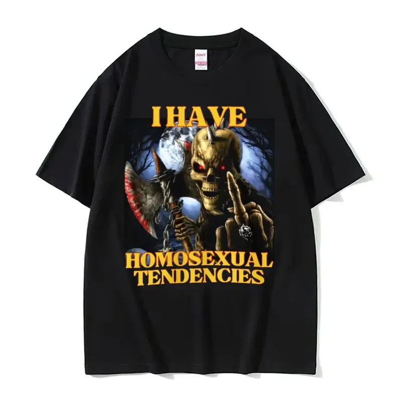 Homosexuálne tendencie vtipné tvrdé kostrové meme tričko Men módne harajuku cool vinobranie tričko mužské ležérne tričko vysokokvalitné tričko