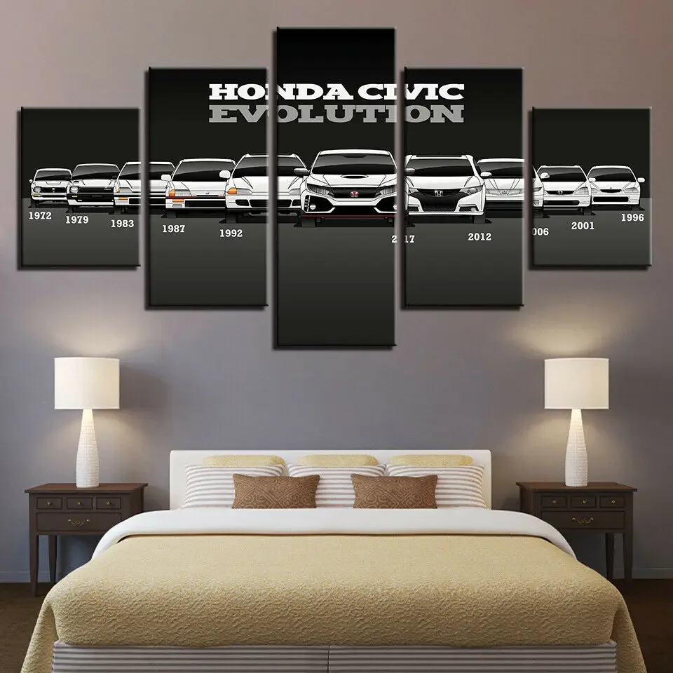 Honda občianske evolučné autá luxusné autá plagát plátno tlač maľba nástenné umenie 5 panel hd tlači