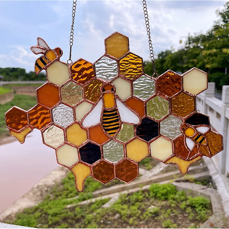 Honeycomb Ornament Cartoon Bee Creative Osobnosť farebný farmársky záhradný dvor akrylové domáce dekorácie okenné okno
