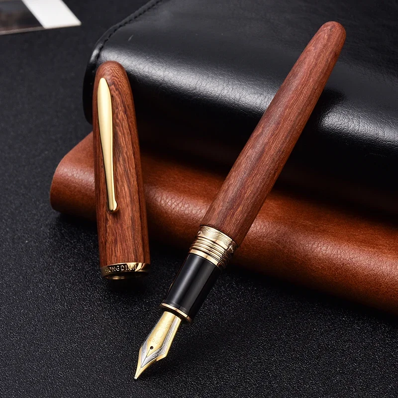 Hongdian 660 Prírodné drevené fontánové pero Drevené Jupiter Lucky Star Black Red Beautiful Pen EF/F 0,4/0,6 mm Písanie atramentu