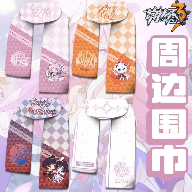 Honkai náraz 3 Elysia Soft Sat Scarf plyšový šál šatky zimný štýl cosplay cosplay doplnok zimná karikatúra tlačená dlhá šatka darček