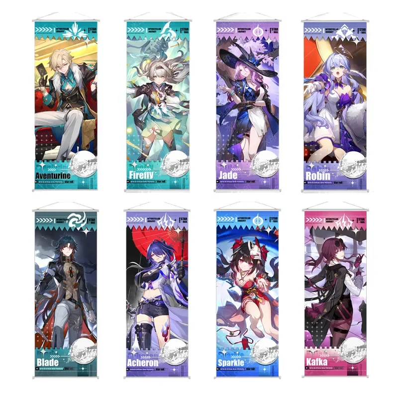 Honkai Star Rail Figure Scroll Canvas Painting Seele 7. marca Himeko Jing Yuan Wall Wall zavesenie anime plagát stena
