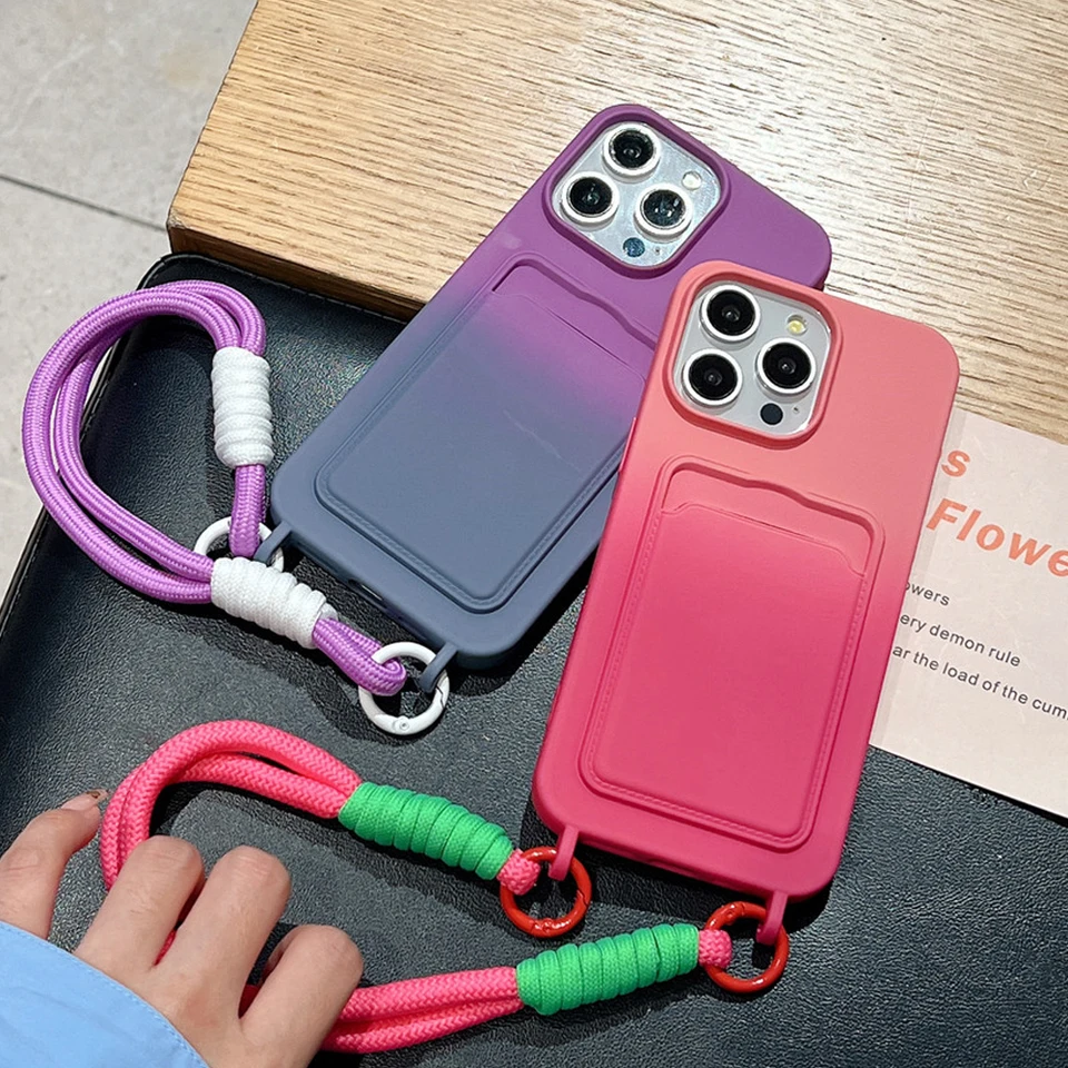 Honor 200 Pro Luxury Gradient Color Card Držiteľ šnúrky s lanovým telefónom puzdro pre Huawei Honor 200 100 90 50 Pro 50Se Wallet Bag Cover