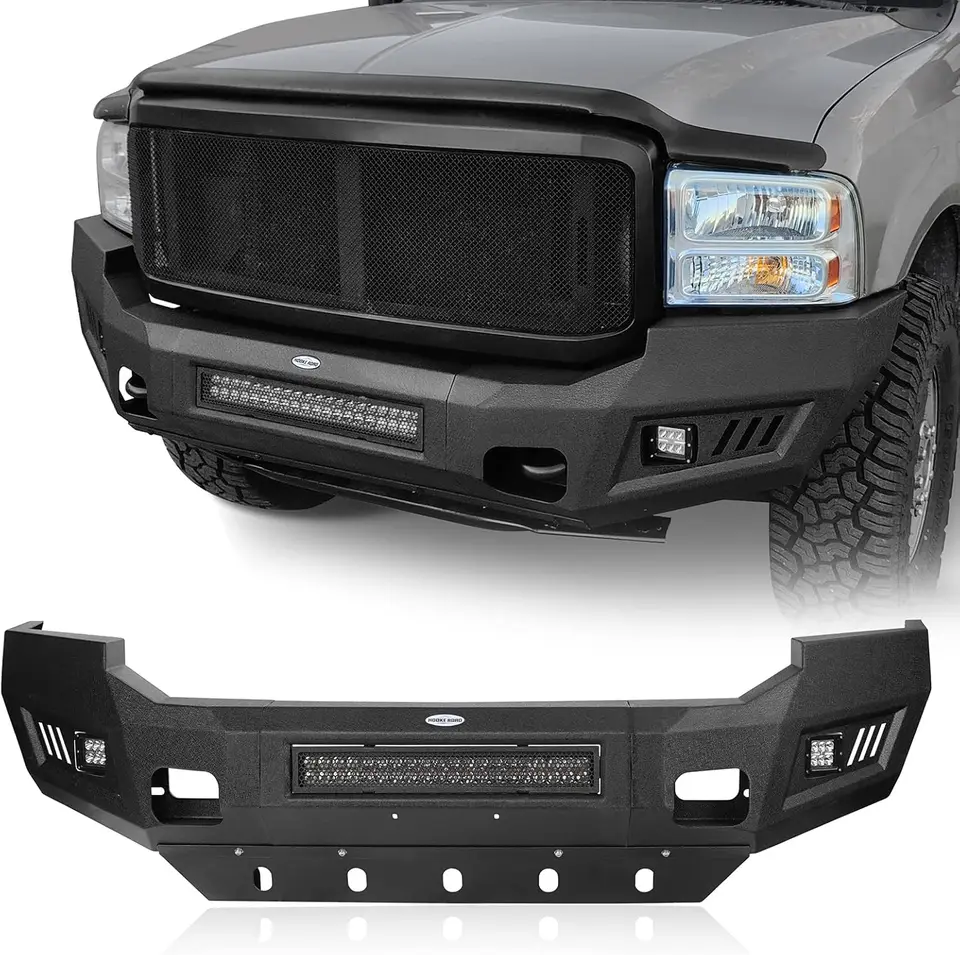Hooke Road 05-07 F250 F350 Predný nárazník s šmykľavou doskou a LED svetlami za rok 2005 2006 2007 Ford F-250 a F-350 Truck Celá šírka robustná