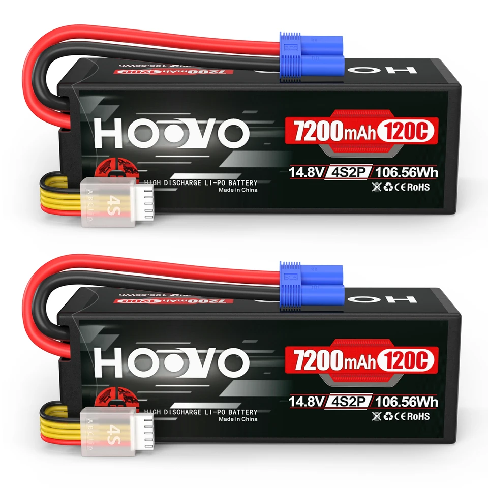 Hoovo 2pcs RC Lipo Battery Hard Case 4S 14.8V 7200MAH 120C s konektorom EC5 pre RC Buggy Truggy Crawler Monster Boat Truck Truck