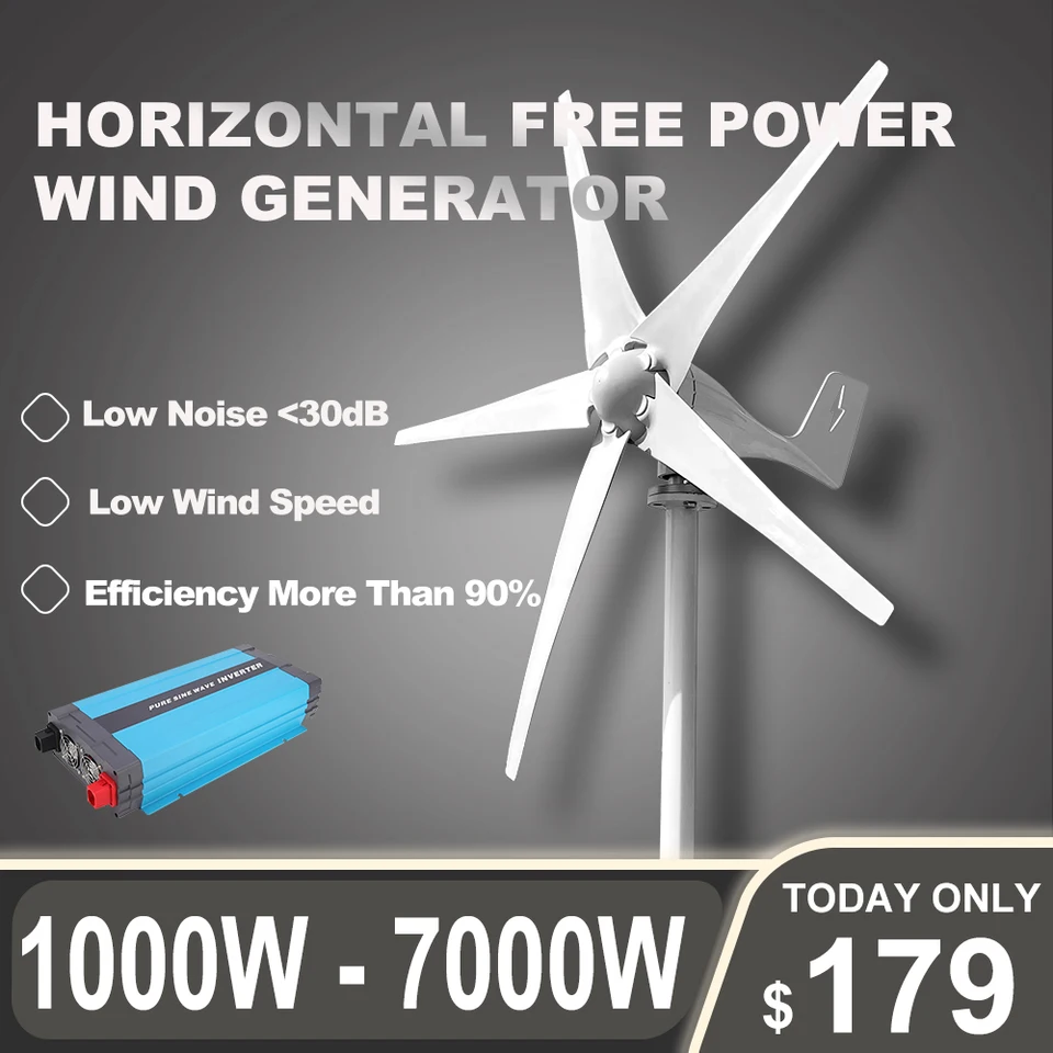 Horizontálny generátor veterných turbín 3000W 5000W 12V 24V 48 V voľná energia Magnetický dynamo silný výkon 220V Inverter Výstup pre dom