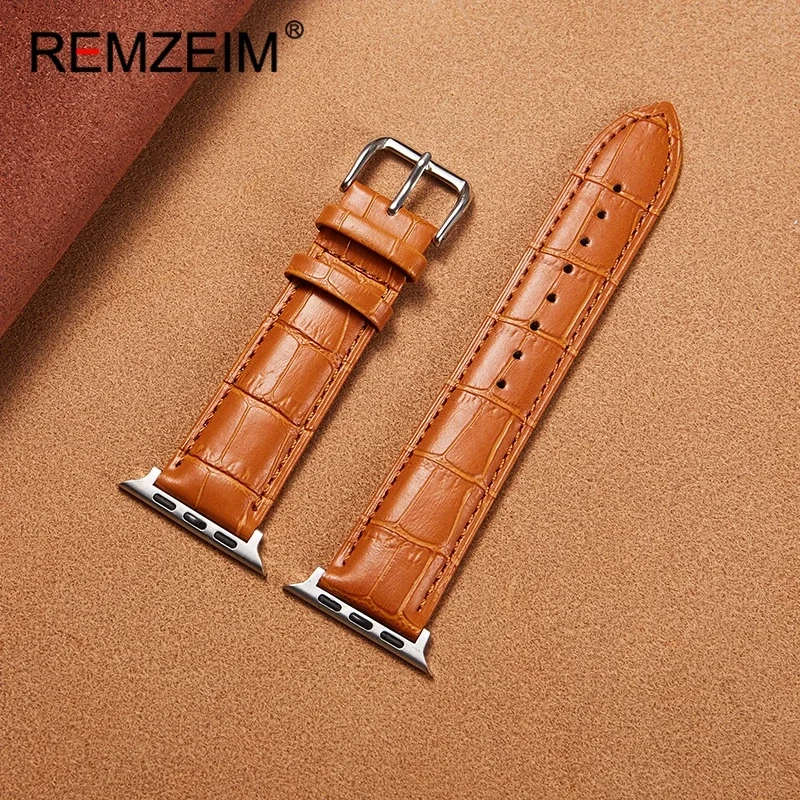 Horná vrstva Cowhide WatchBand For Apple Watch Series Ultra/9/8/7/SE/6/5/4/3 Bambusové vzory kožený remienok 49/45/44/42 mm 41/40/38 mm