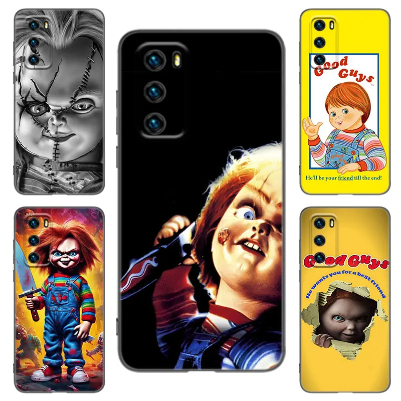 Horor Chucky Doll Doll Black Silikone Puzdro pre Huawei P8 P9 P20 P30 P40 Mate 8 9 10 Lite 20 30 P50 Pro Plus 20X P SMART 2020