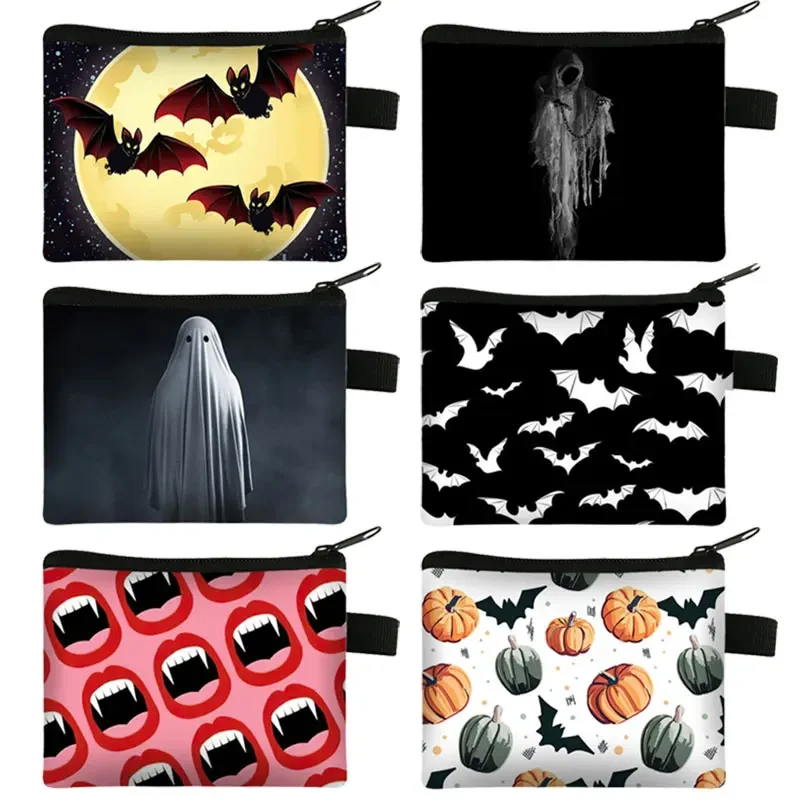 Horor Ghost Vampire Zombie Print Cin Coin Coin Bat Coin Bag Scary Eyes Serfone ID kreditná karta Držiteľ kreditu