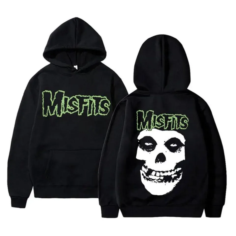 Horor punk misfits lebka grafická tlačová mikina muži gotické vinobranie voľné mikiny mužské fleece bavlnené oblečenie pánske rockové mikina