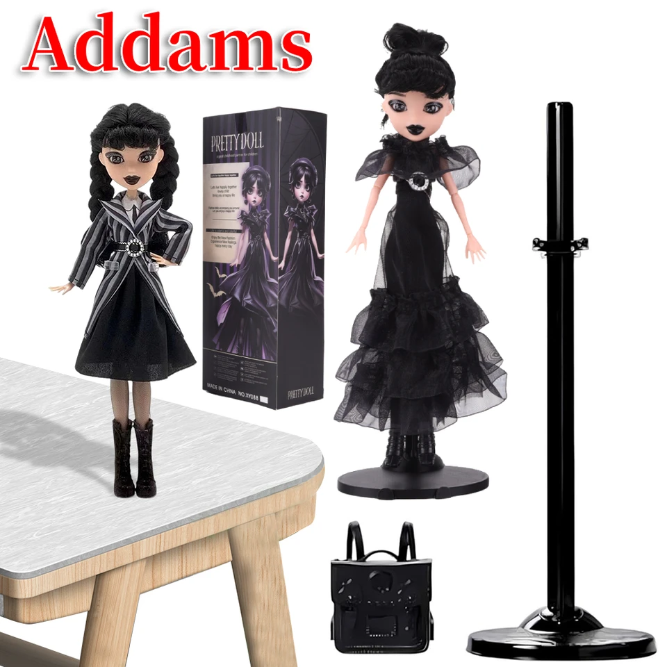 Hororová streda addams bábika v čiernom gotickom šaty roztomilé akčné figúrky deti hračky addams diy model Halloween Birthday Darček prop