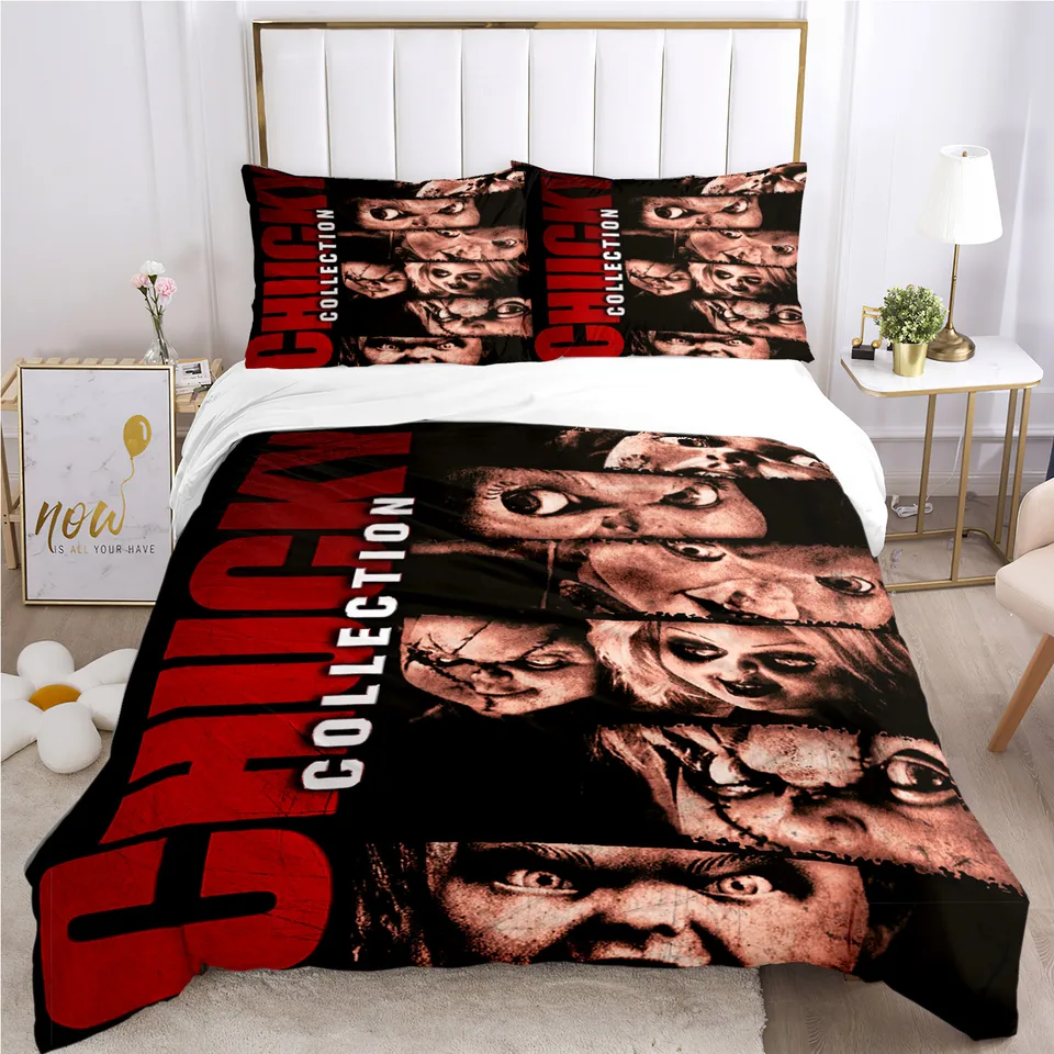 Hororový film Chucky Bedding Set Soft Mäkké obliečky na obliečka na obliečkach Comfortcase/dvojlôžková posteľ v plnej veľkosti Prispôsobiteľná Halloween