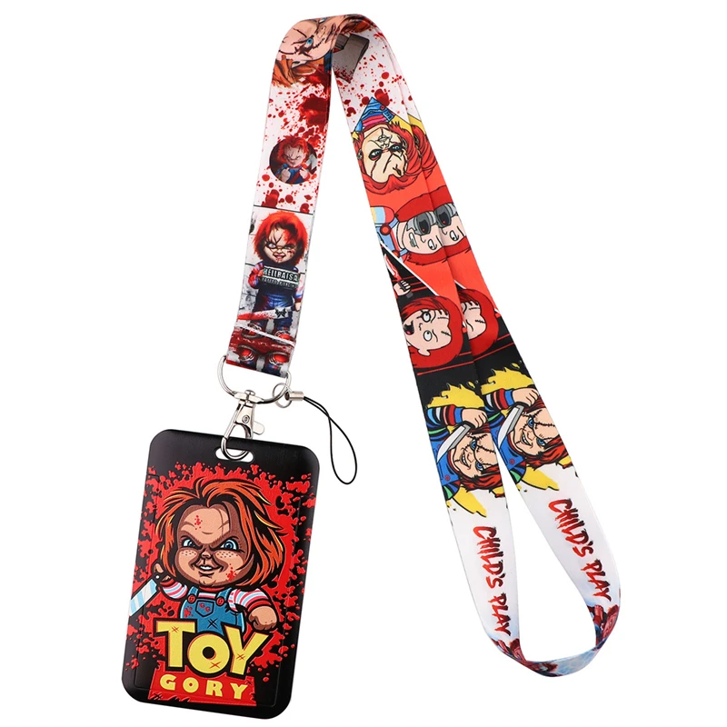 Hororový film Chucky Child Fashion Lanyard ID odznak Držiteľ autobusu Pass Cover Cover Slip Bank Držiteľ kreditnej karty Držiteľ remienkov