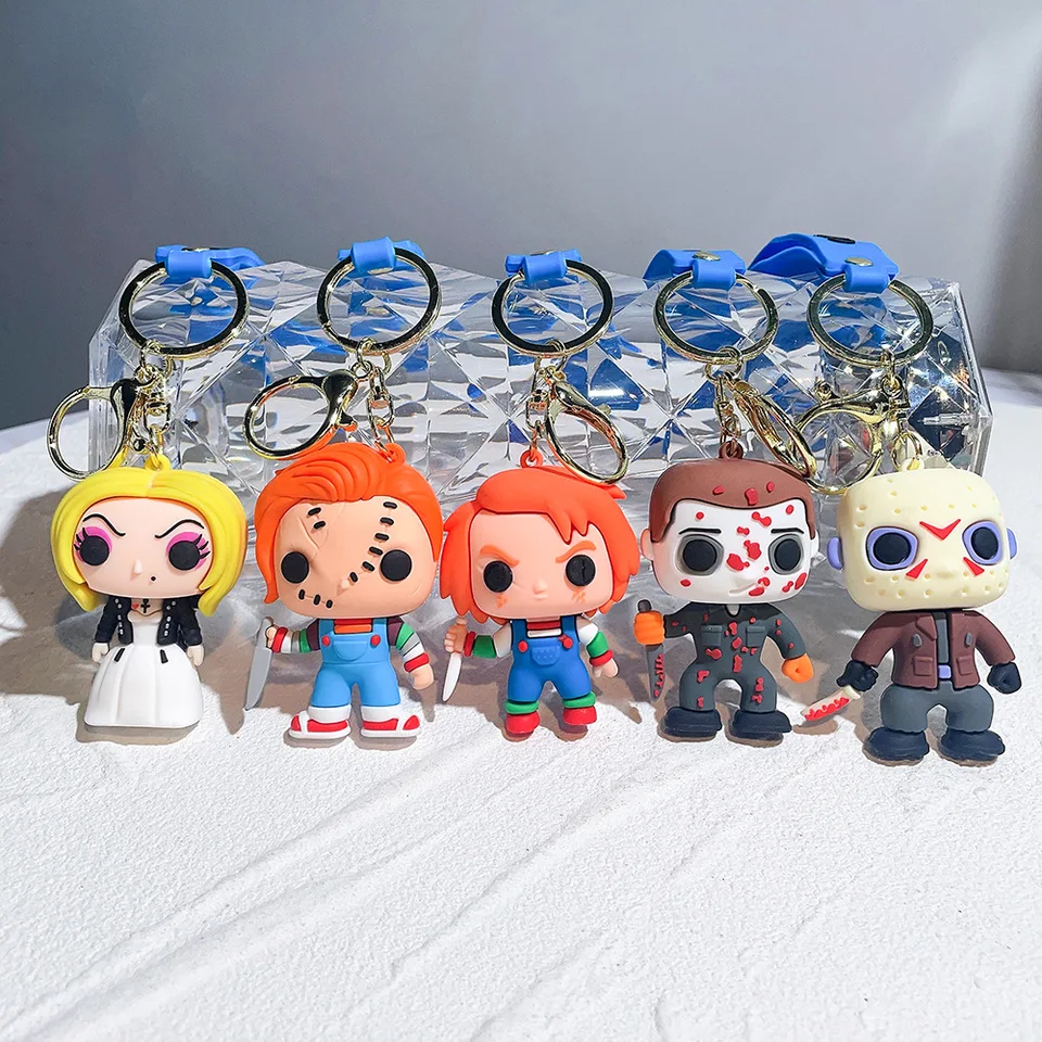 Hororový film Chucky Toys Key Ring Ring PVC Model Keychain prívesok Action Figure Collectible Dolls Bag Batoh Ornament Detin's Play
