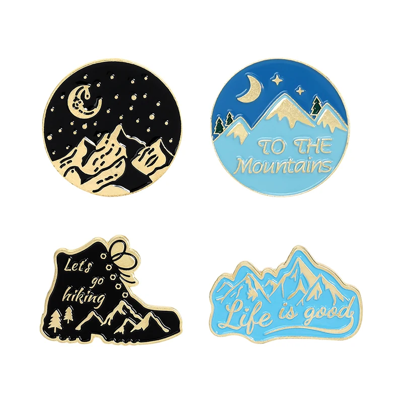 Hory vonku smaltované brošne Adventure Pin pre oblečenie batoh batohu snehové okrúhle odznaky šperky darček pre ženy