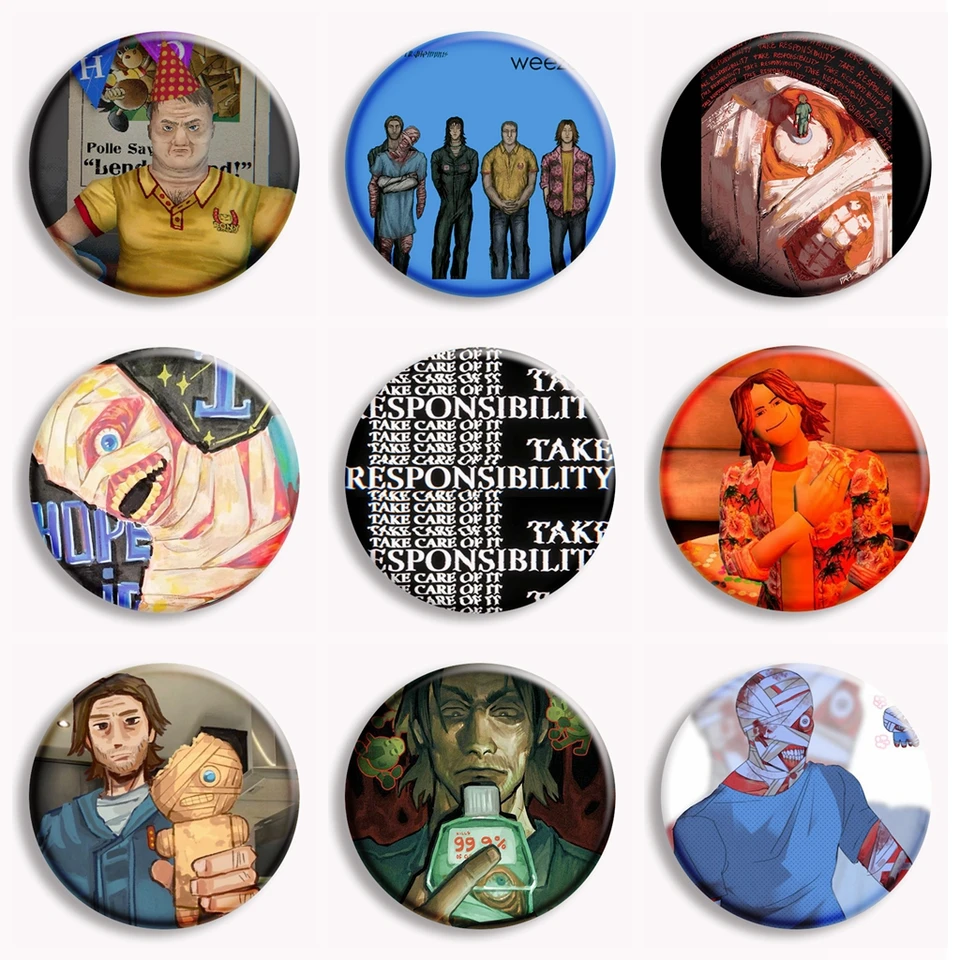 Horúca hororová hra na ústne vodenie anya mäkký gombíkový kolík Jimmy Curly Anime Broot Brošge Bag Decor Doplnok