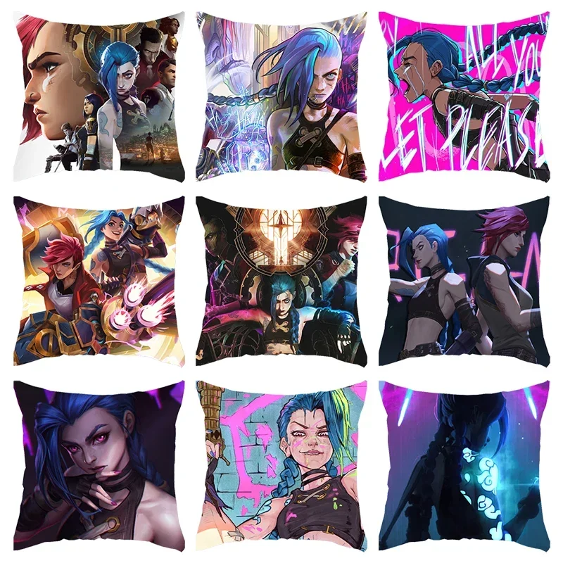 Horúca hra Arcane League of Legends Cushion Cover Cover vankúš Anime vi jinx jess hod.