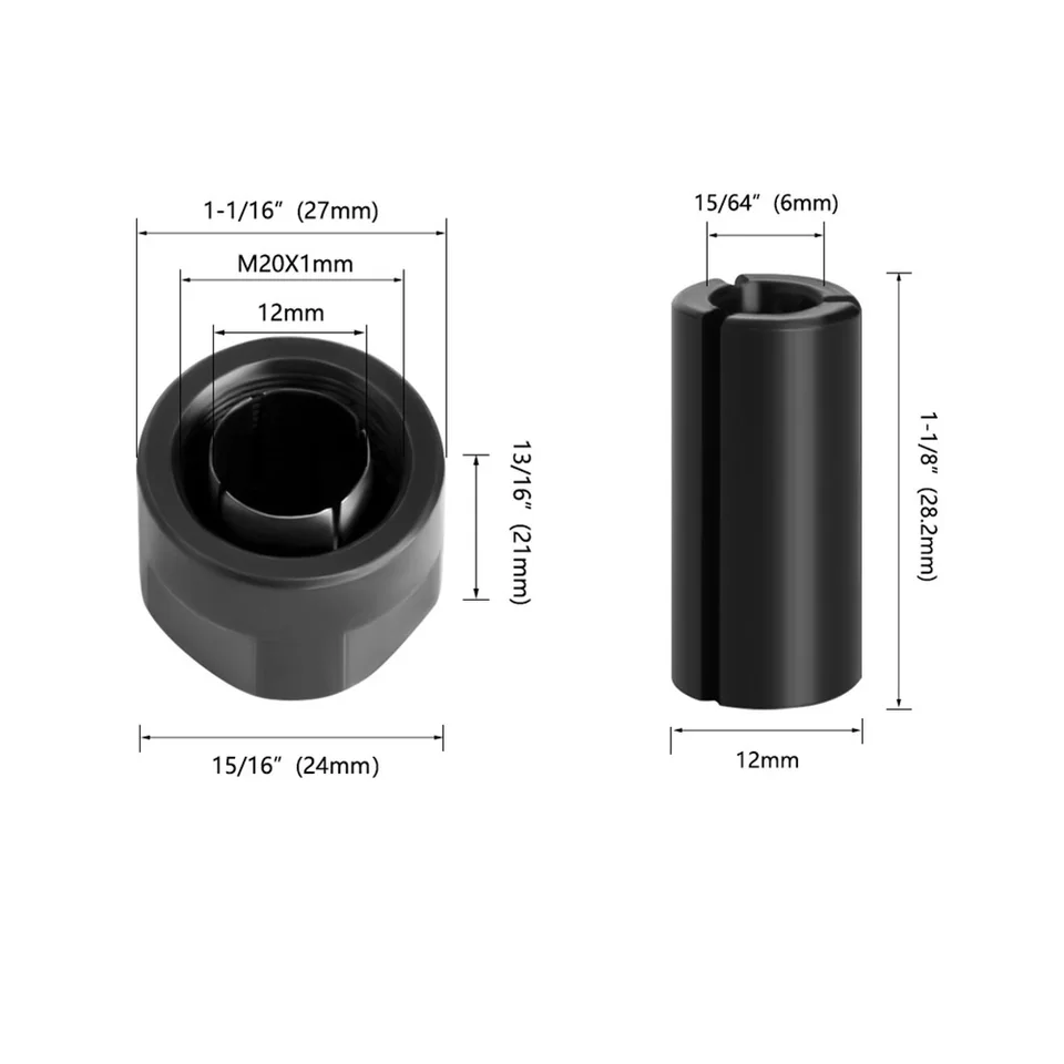 Horúca koleta Chuck Adapter Power náradie M20*1 mm Drevené smerovače Drevené náradie Collet pre gravírovací stroj 12*10 mm
