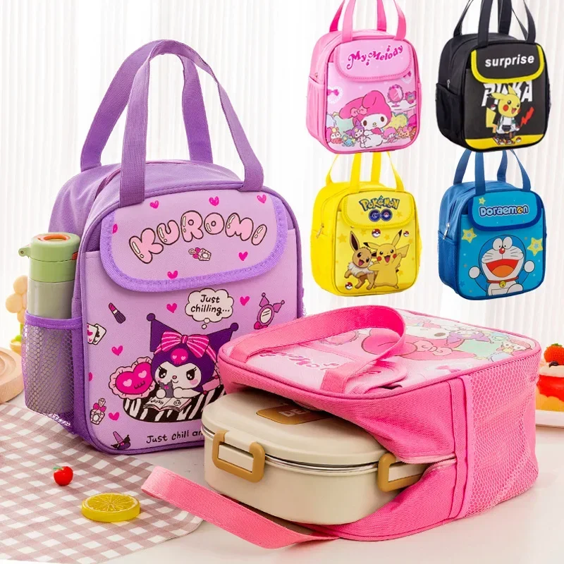 Horúca kuromi pikachu pokémon obed taška pre základnú školu Študenti zahustená škatuľka taška karikatúra roztomilý ručný taška obedový box taška