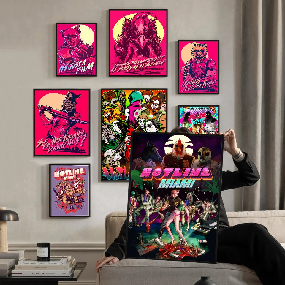 Horúca linka miami klasický anime plagát nepremokavý papier slepka na kaviarni bar