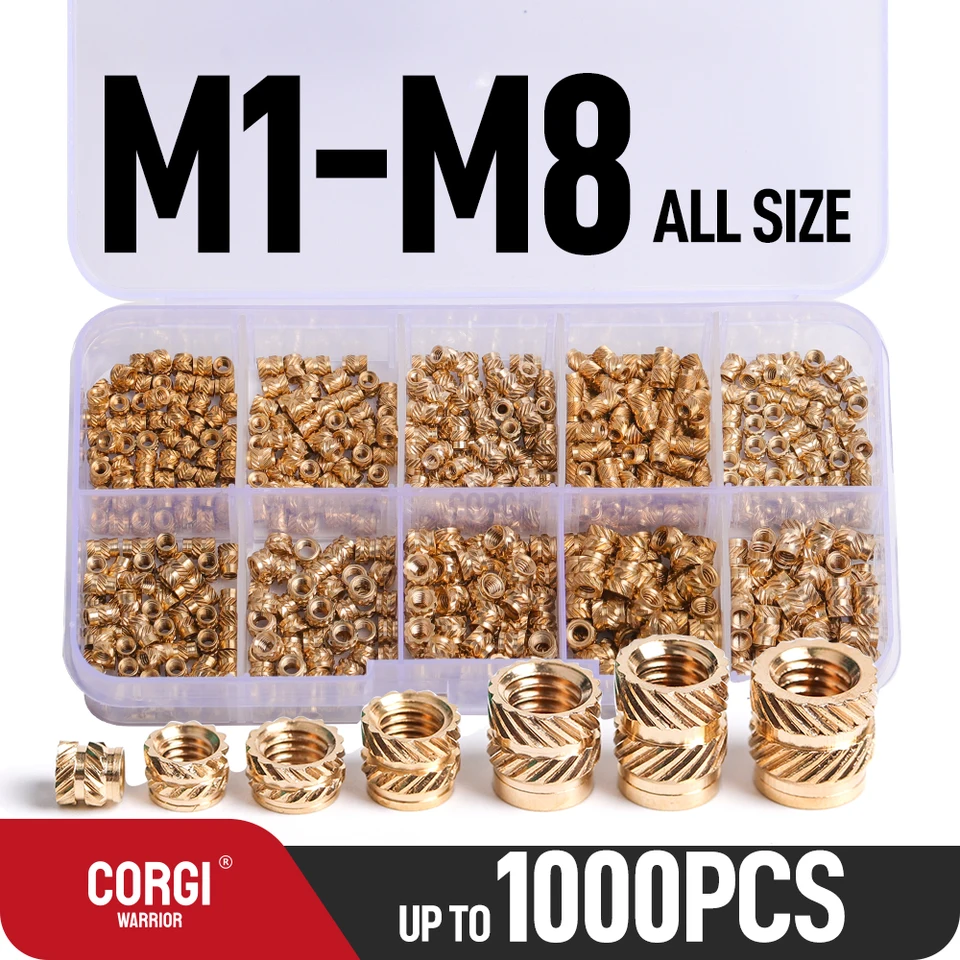 Horúca mosadzná sortiment sortiment sortiment sortimentu 1000-65 M1 M1,2 M1,4 m2 m2,5 m3 m4 m6 m8 m8 knsenkované závitové metrické vložky pre plastové vložky