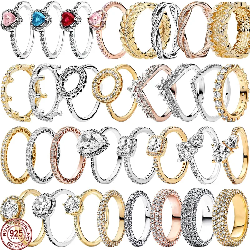 Horúca predaja 925 Sterling Silver Classic Crown Square srdečný prsteň Vynikajúci lesklý luxusný kúzlo šperky prekvapenie darčekov