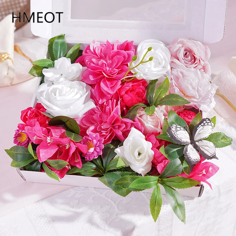 Horúca ružová séria Rose Greenery Box Flower Materials Church Svadobná banketová recepcia kvetinové aranžmán dodávky H866301