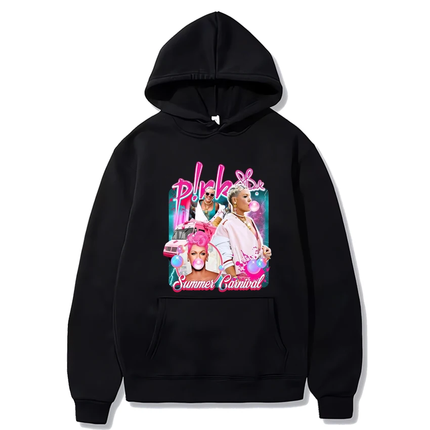 Horúca speváčka Pink P! NK 2024 Summer Carnival Tour Hoodie Men Ženy Príležitostné fleece s dlhým rukávom mikina unisex móda y2k pullover