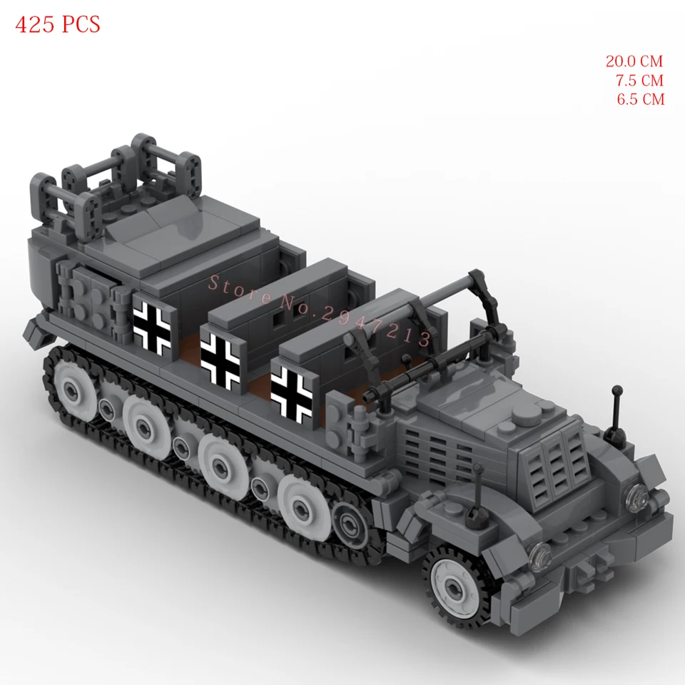 Horúca svetová svetová vojna Špeciálne motorové vozidlá SDKFZ 7 Nemecká armáda Lightning Blitz War Model Building Building Blocks Blocks Bricks Hračky Darček