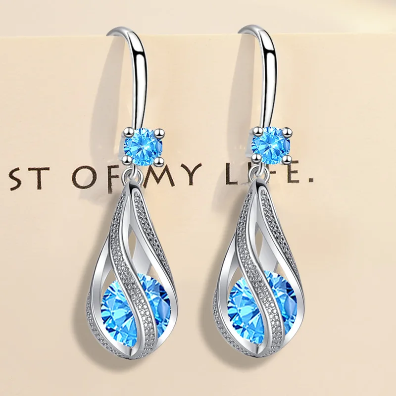 Horúca trendová značka 925 Sterling Silver Fine Blue Crystal náušnice pre ženy Cast Fashion Party Svadobné vianočné darčeky